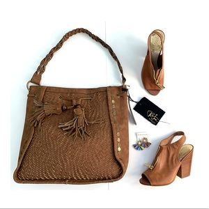 Faux brown leather purse with tassels